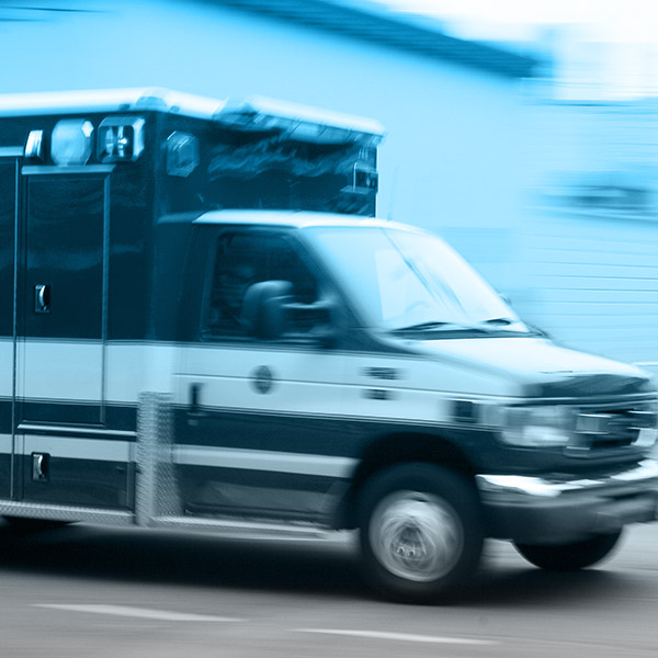 An ambulance driving.