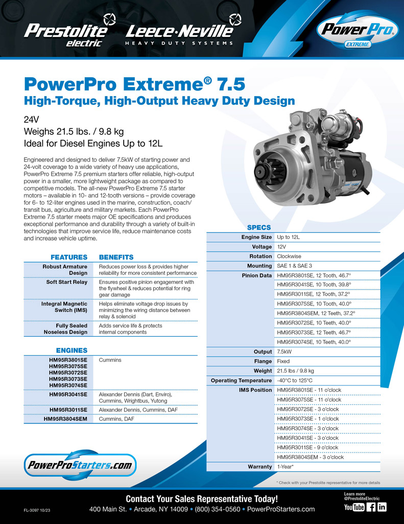 PowerPro Extreme 7.5 Specs Flyer
